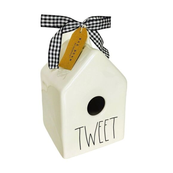 Farmhouse Rae Dunn Ceramic Garden Birdhouse "Tweet" Outdoor Stand Hanging - Picture 2 of 10